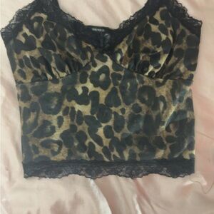 Forever 21 Animal Print Lace Detail Top